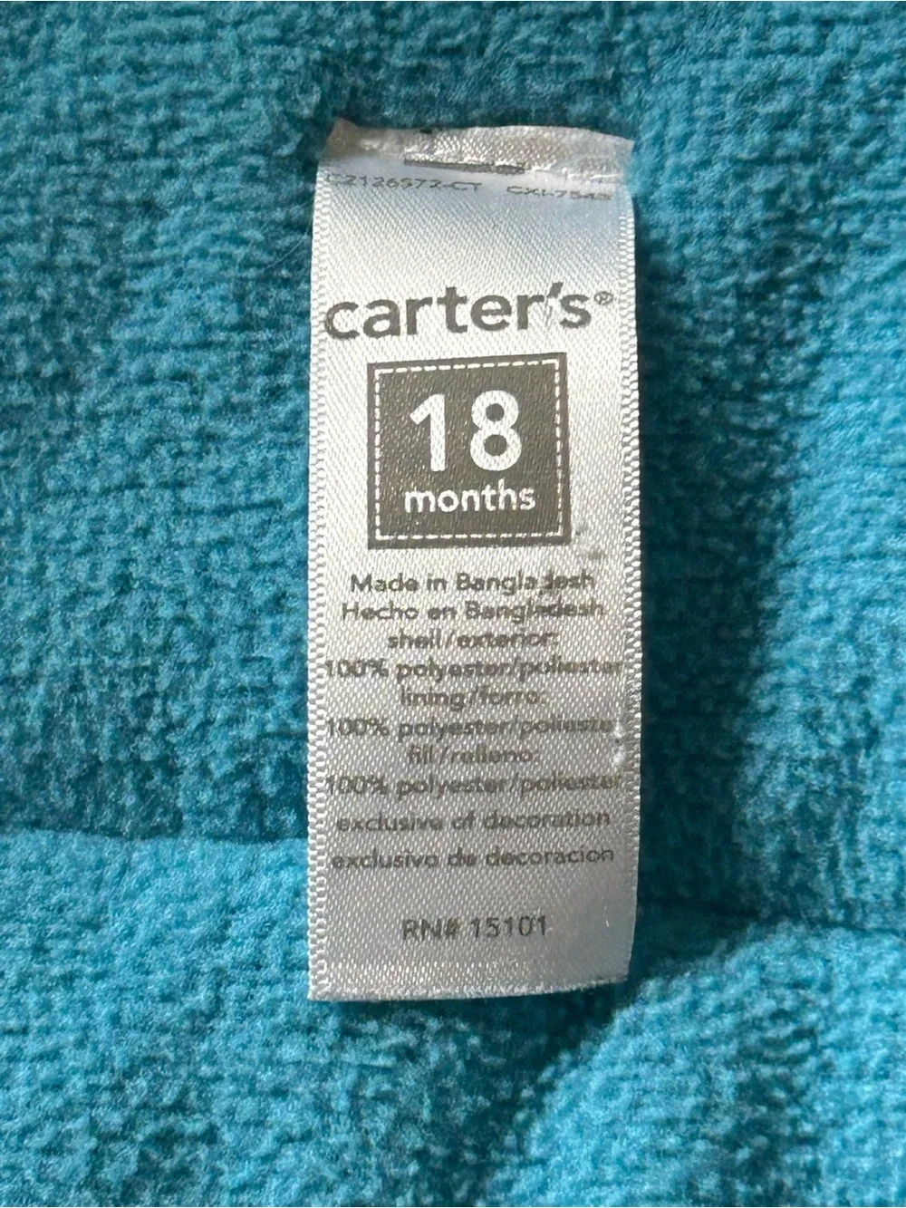 Carter’s Baby Polar Bear Winter Jacket Plaid Navy Fleece Lined Hooded 18M